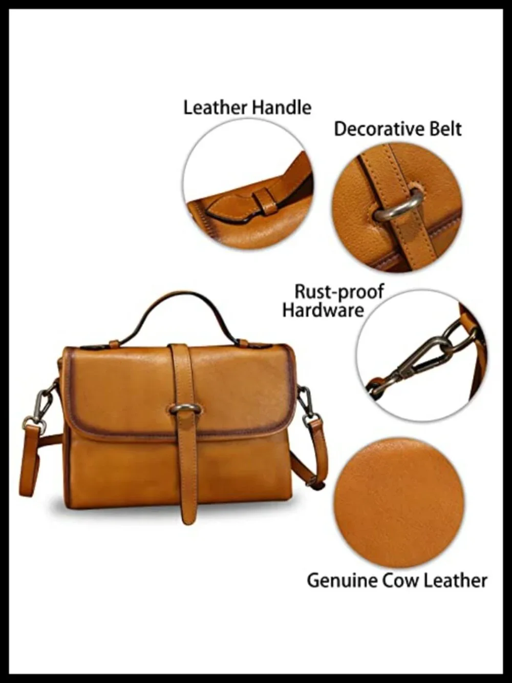 Genuine Leather Handmade Vintage Satchel Purse Crossbody Shoulder Bag with Strap